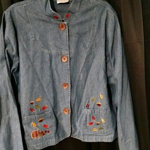 Cute autumn denim embroidered button up